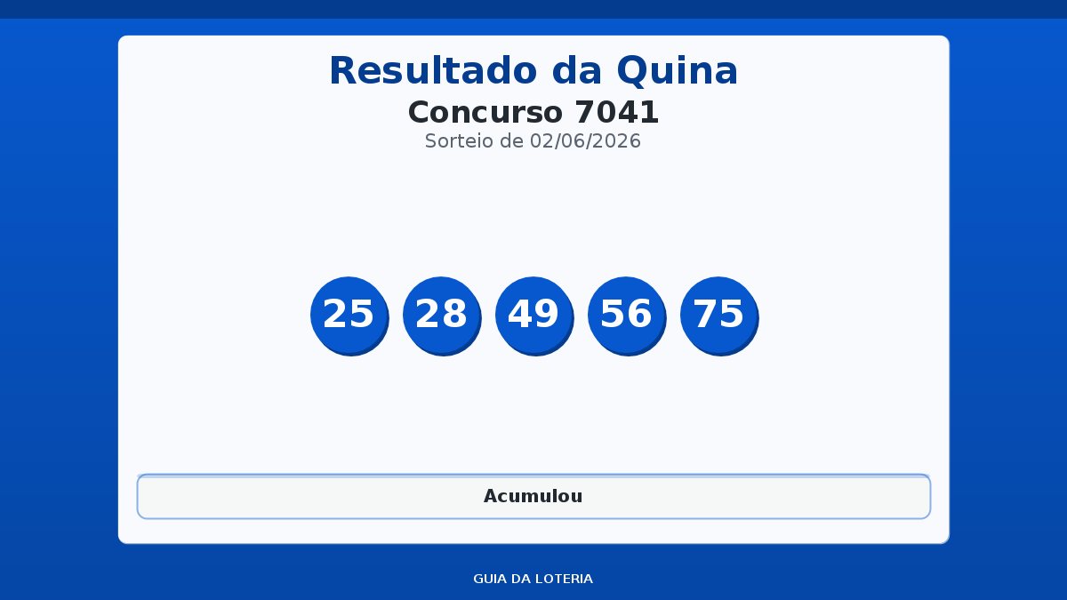 Resultado da Quina concurso 7041