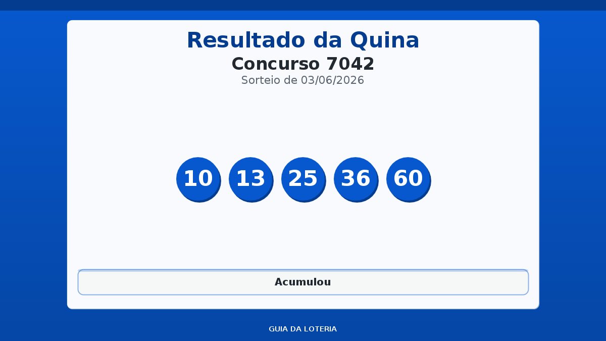 Resultado da Quina concurso 7042