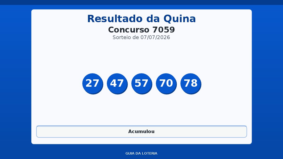 Resultado da Quina concurso 7059