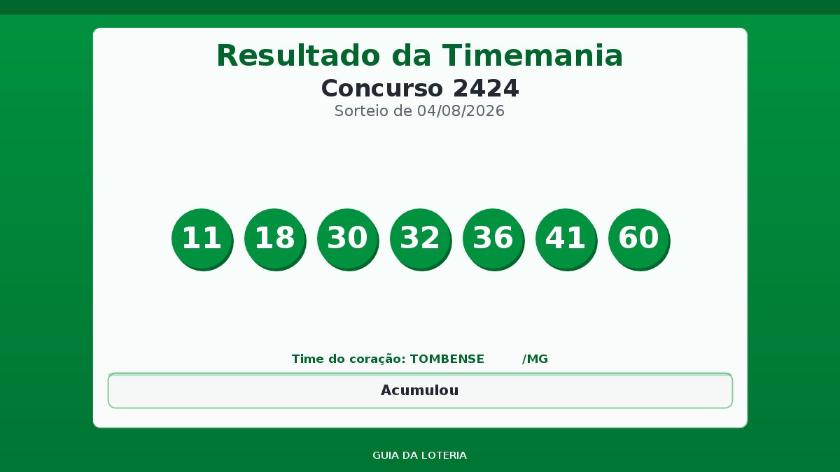 Resultado da Timemania concurso 2424